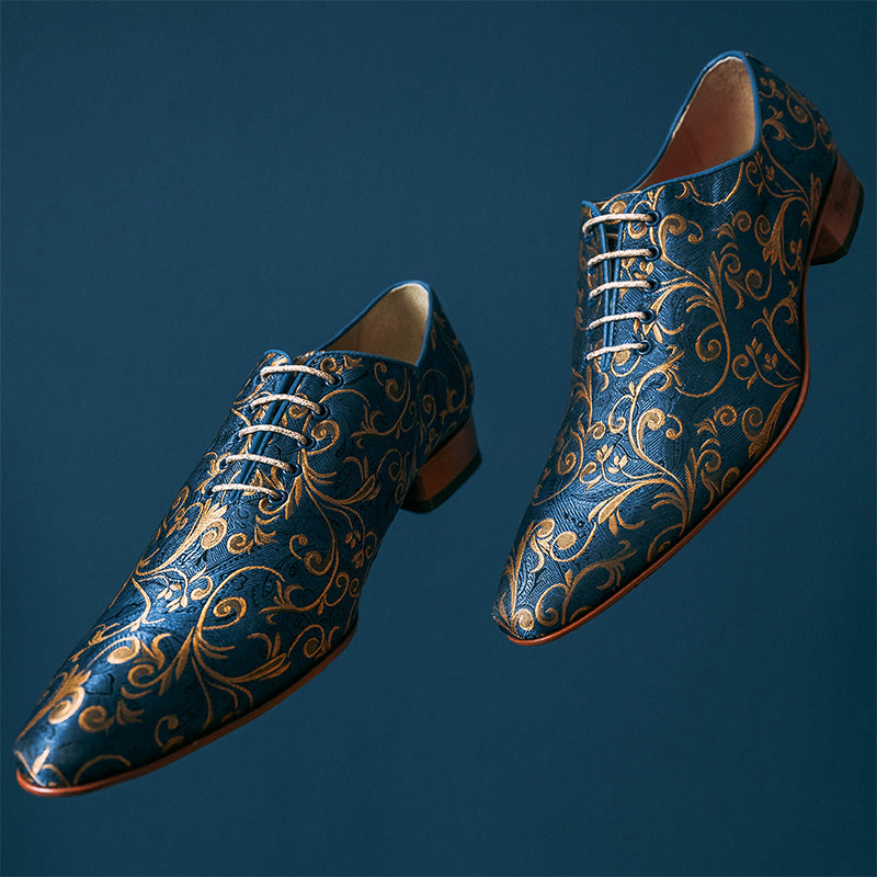 trouwschoenen blauw goud